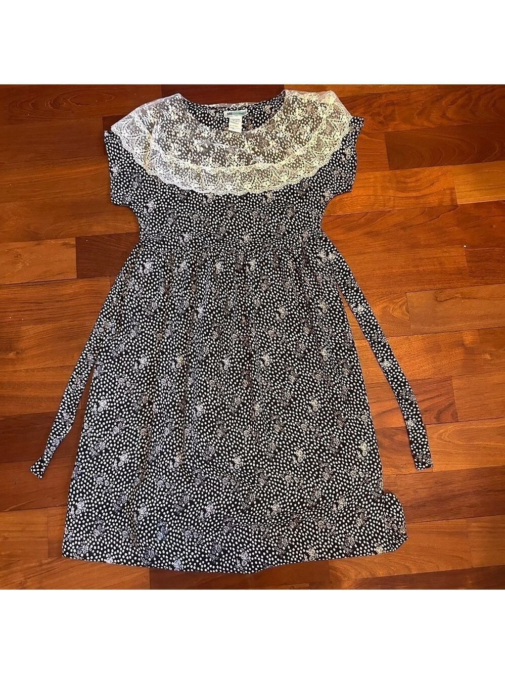 VTG Gunne Sax Women’s Prairie Cottage Core Dress Lace Collar Black Sz 5/6